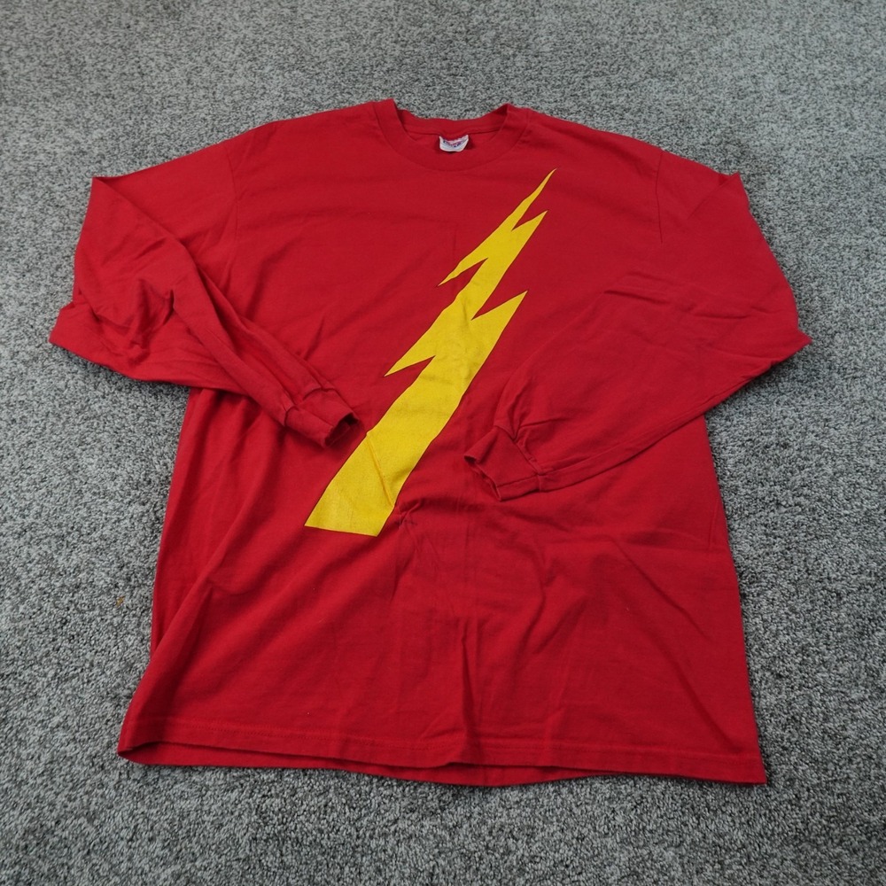 VTG The Flash Shirt Mens XL Red Hanes DC Comics Lightning Bolt Long Sleeve 90s